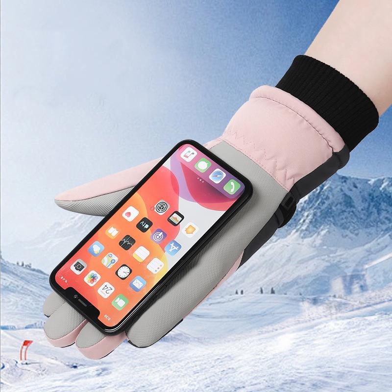 Ski Gloves Fleece Men's and Women's Ski Gloves Female Students Outdoor Electric Vehicle Riding Fleece Finger Gloves Men's Winter