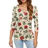 Women's T Shirt Christmas Print Button 3/4 Sleeve Daily Weekend Fashion Basic V- Neck Regular Top