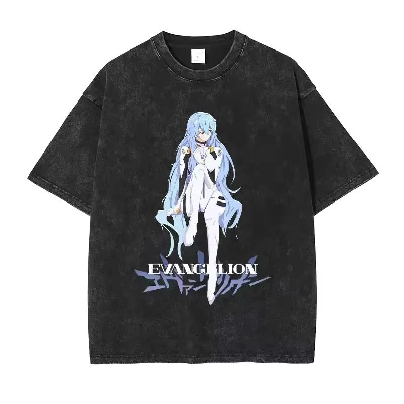 

Anime Neon Genesis Evangelion EVA Vintage Washed T Shirt Summer Cotton Tshirt Unisex Tee Harajuku Streetwear Casual L