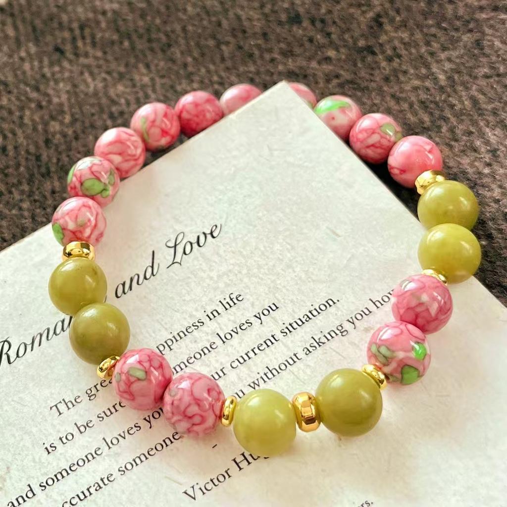 Vintage High-Quality Southern Jade Artificial Pink Ceramic Bracelet Bracelet.