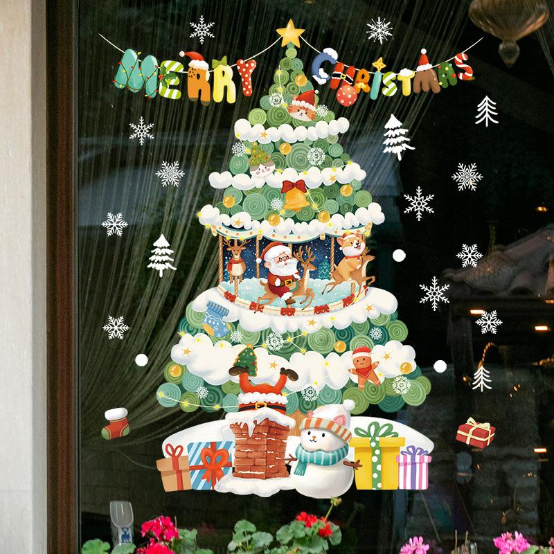 2026 Merry Christmas Window Glass Sticker Santa Claus Xmas Tree Snowflake Kids Room Wall Decals New Year Home Decoration Gift