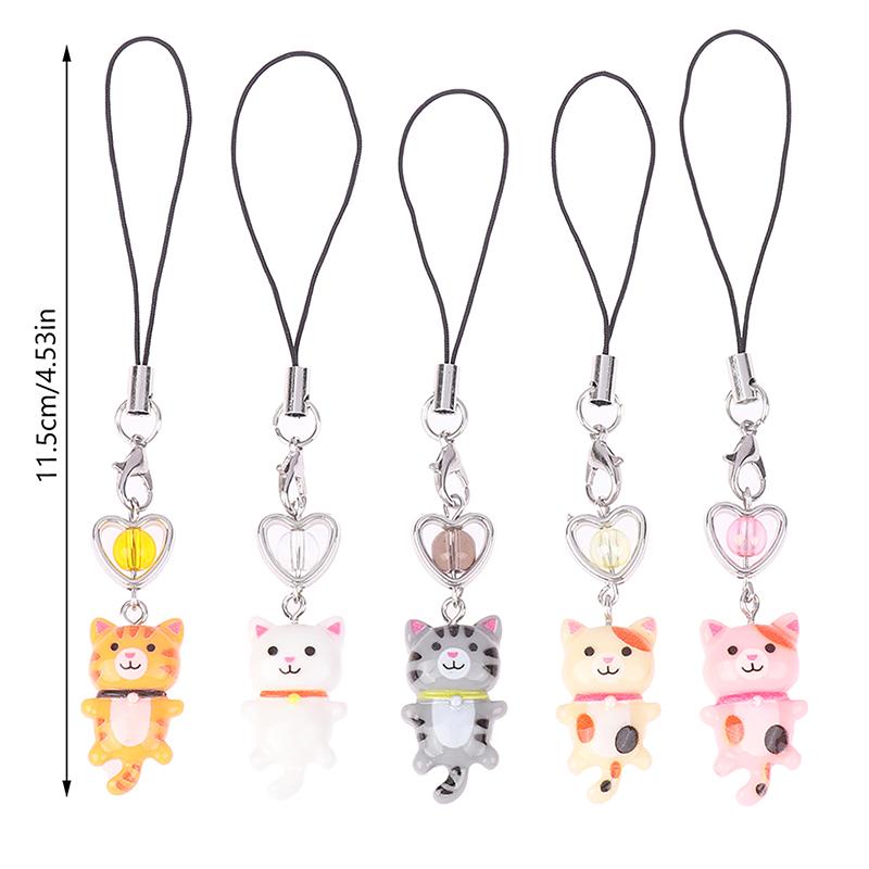 Cat Pendant Cat Phone Strap Cellphone Chain Anti Lost Y2K Phone Charm Key Ring Heart Phone Lanyard Backpack Ornament