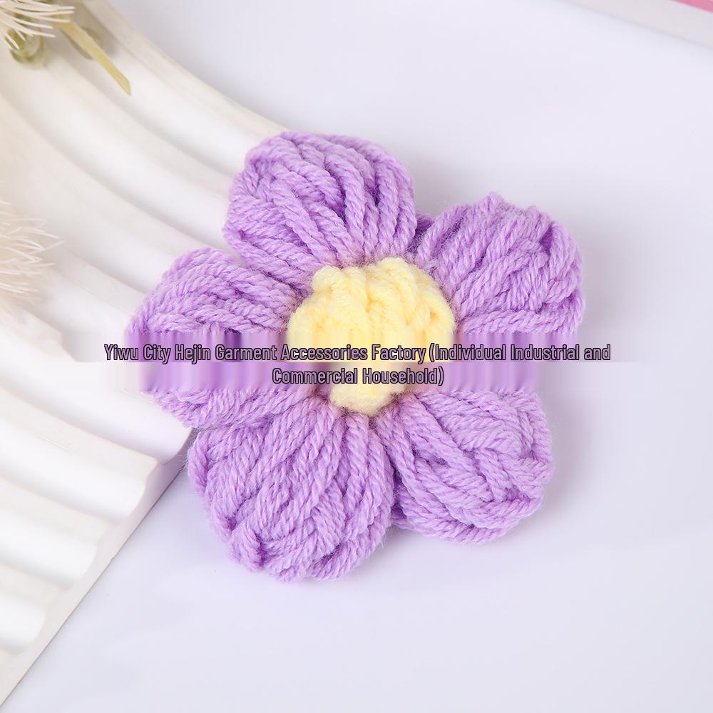 Fermaglio per capelli a fiore imbottito a blocchi di colore, uncinetto a mano, stile coreano
