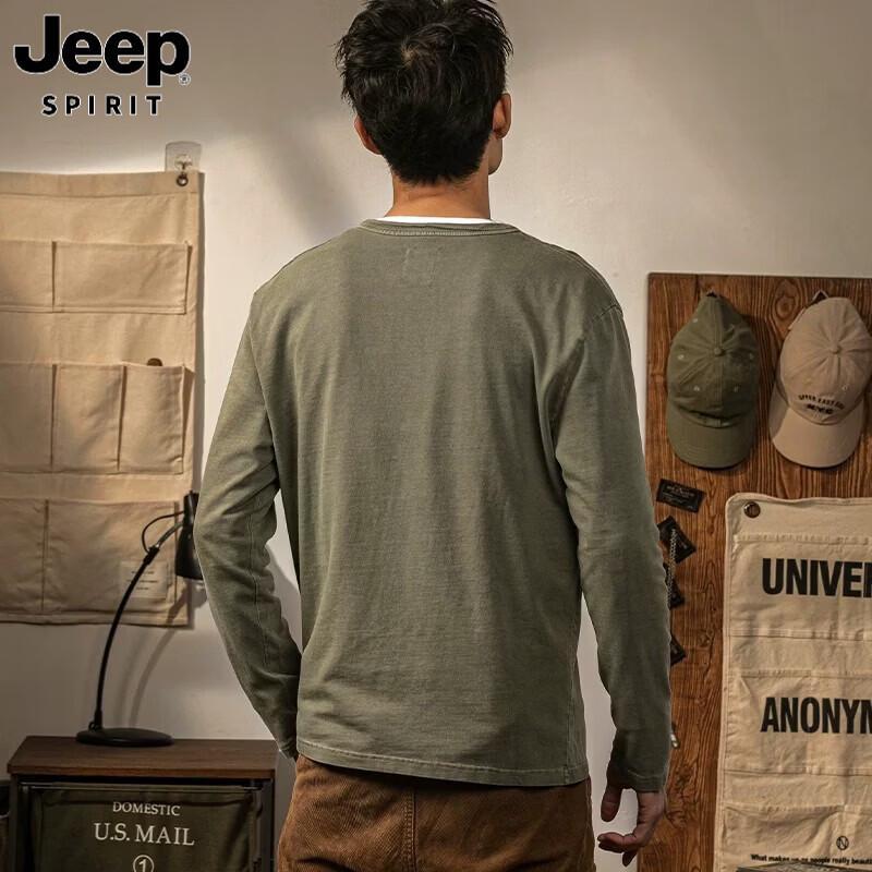 JEEP SPIRIT Men's Long-Sleeve Henley Cotton T-Shirt