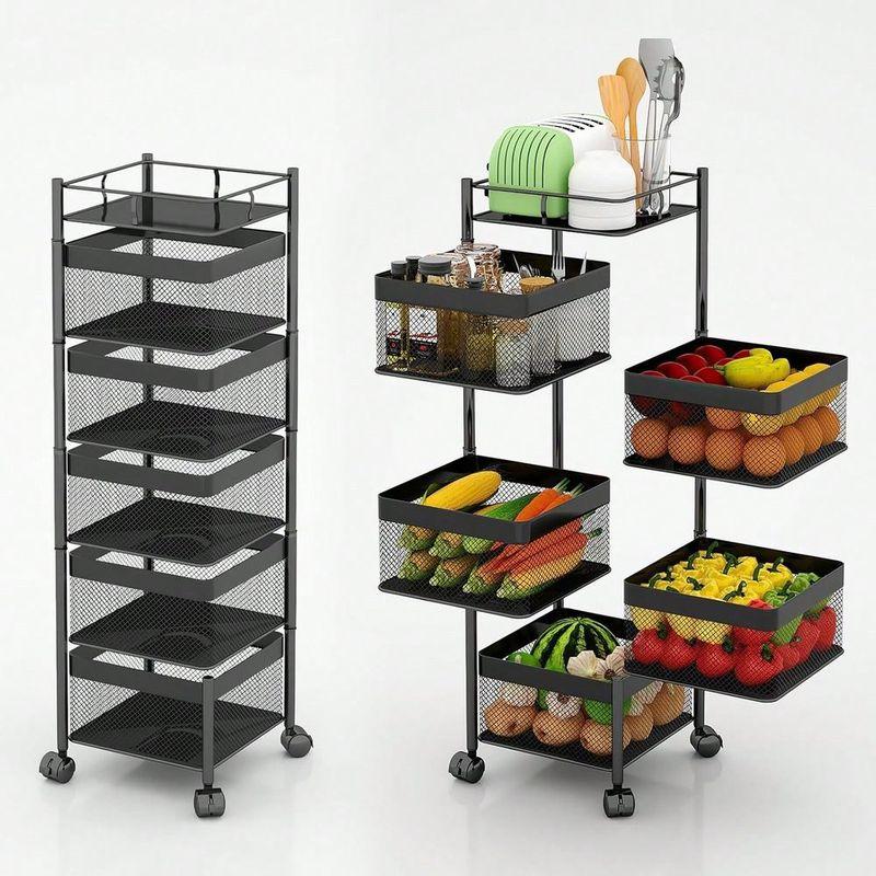 Pack Kitchen Fruit And Vegetable Basket That Requires No Assembly, Rotating Storage Rack, Bathroom Storage Rack, Kitchen Storag чёрный
