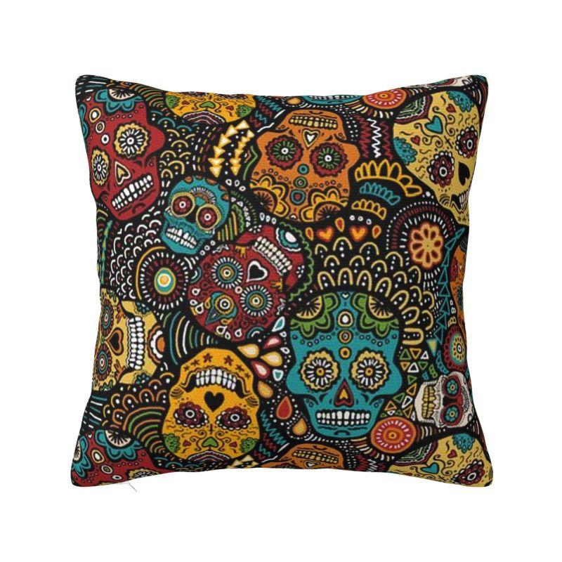 Day Of The Dead Floral Cushion Cover 40x40cm Halloween Sugar Skull Velvet Luxury Pillow Case Living Room Decoration