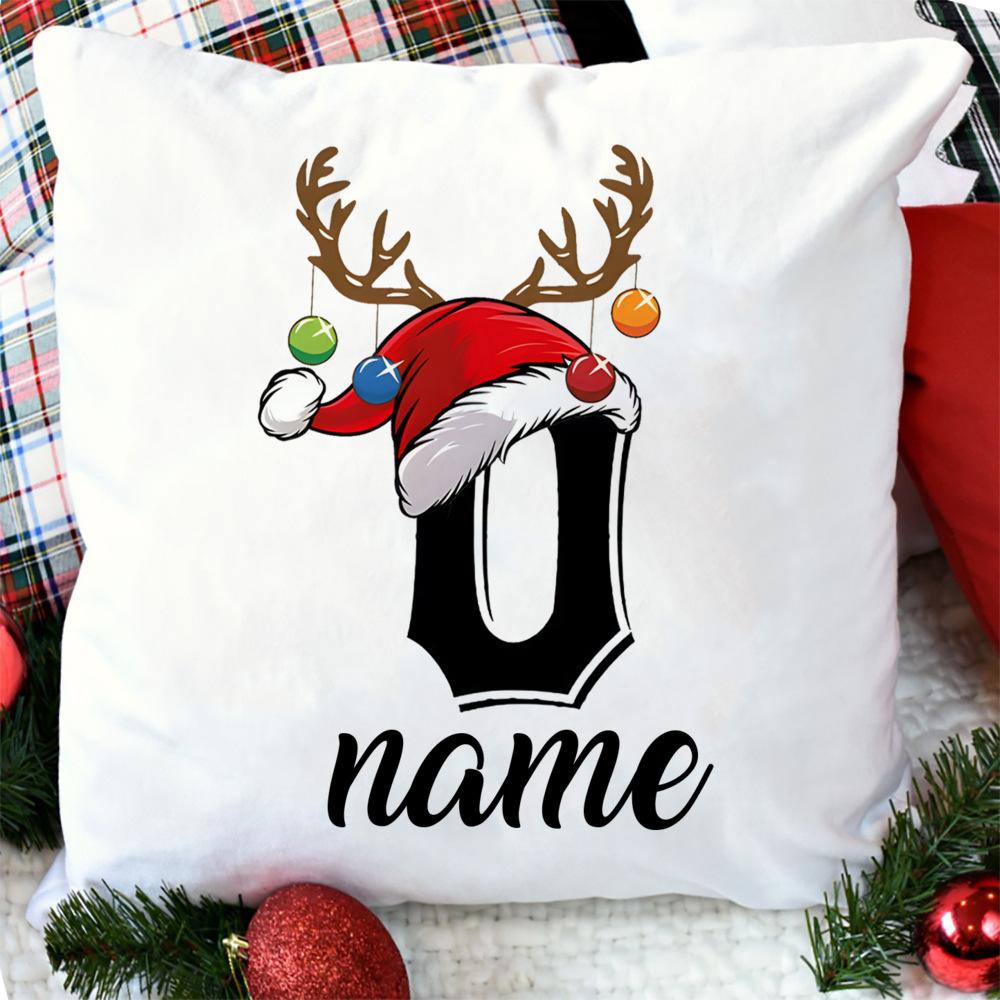 Personalised Christmas Pillow Case Initial with Name Cushion Cover Xmas Party Decor Home Pillowcase Xmas Gift for Family Friends