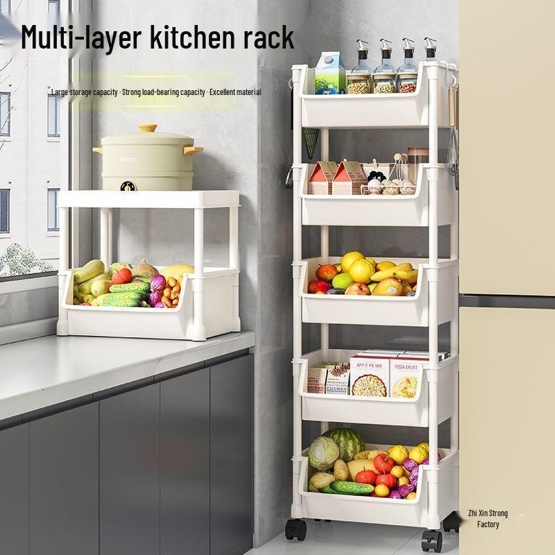 Movable Multi-layer Kitchen Storage Rack for Toys, Snacks, Fruits & Vegetables - Floor-standing and Multi-functional Shelf.