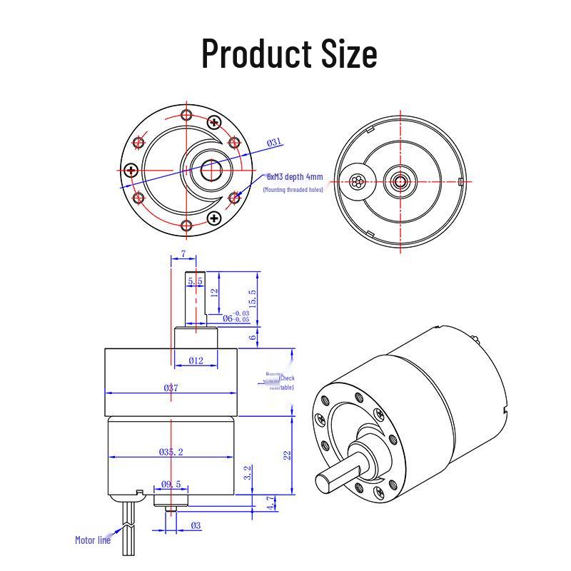 Mingyang JGB37-3525 Adjustable Low-Speed High-Torque Brushless DC Geared Motor 12V/24V