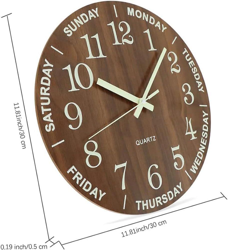 12 tums självlysande väggklocka Trä Tyst ljus i mörk natt Nordic Fashion Väggklocka Icke tickande klocka med nattljus