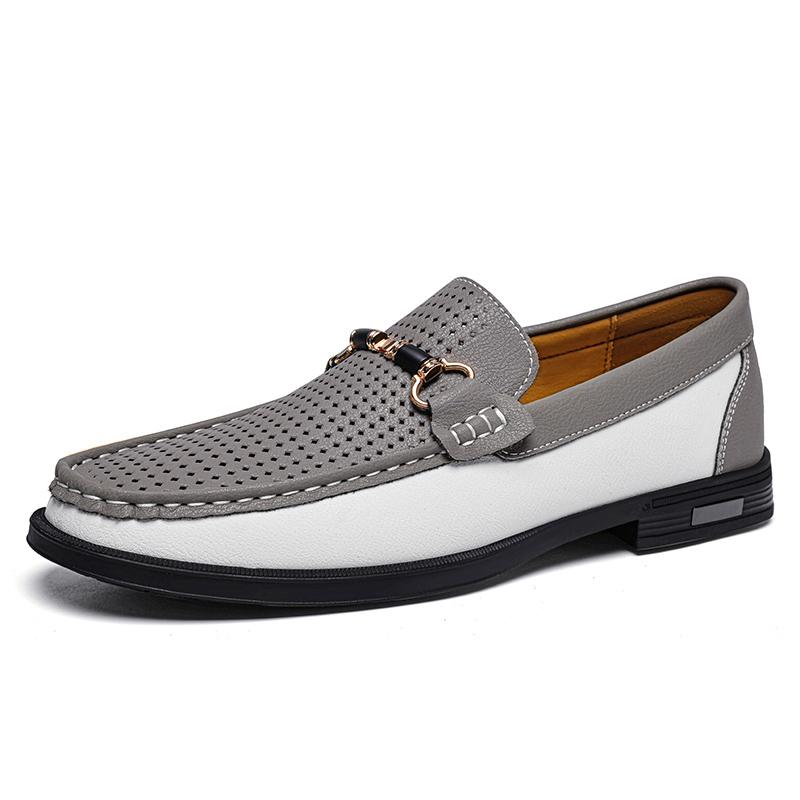 

Fashion Comfortable Slip-On Dress Shoes 2025 New Men s All-match Loafers Lightweight Casual Driving Shoes for Men Genuine Leather Flats 38 серый