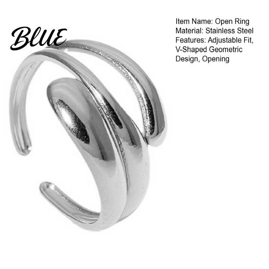 Wide Band Ring Women Finger Minimalist V-Shaped Geometric Shape Adjustable