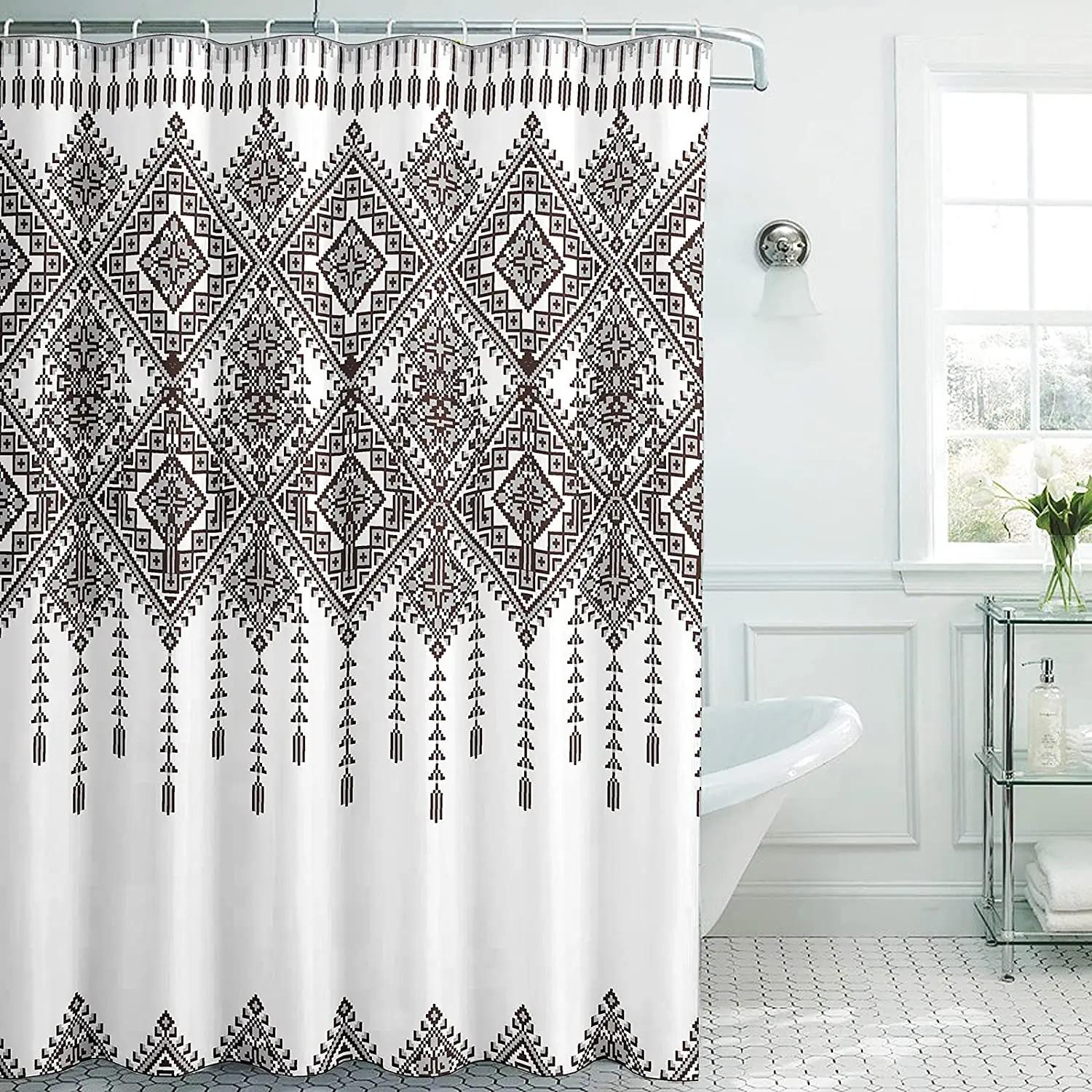 

Unframed Abstract Neutral Leaves Simple Bathroom Shower Curtain Mid Century Sun Minimalist Modern Polyester Fabric Decor Bathroo W60H190(CM)-1 Pcs