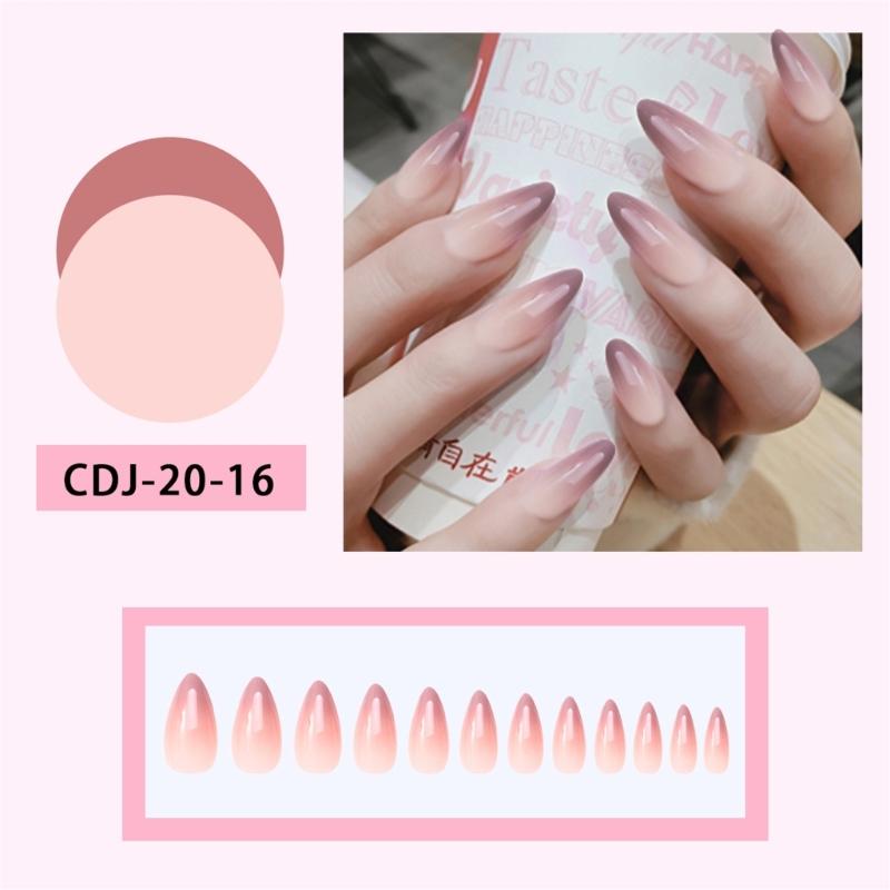 Oval Almond Acrylic Press On Nails 24Pcs Pink White Gradient False Nails with Glossy Finish for Women and Girls