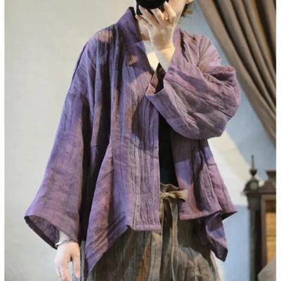 Herbst Frau Mode Leinen Chinesischen Stil Leinen Hemd Distressed Abgeschnitten Ärmeln Vintage Casual Shirt