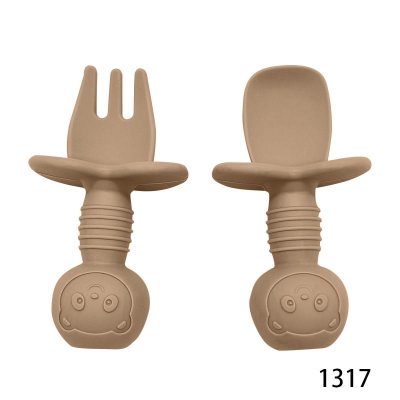 

Silicone Baby & Toddler Fork and Spoon Set - Short Handle for Self-Feeding Training