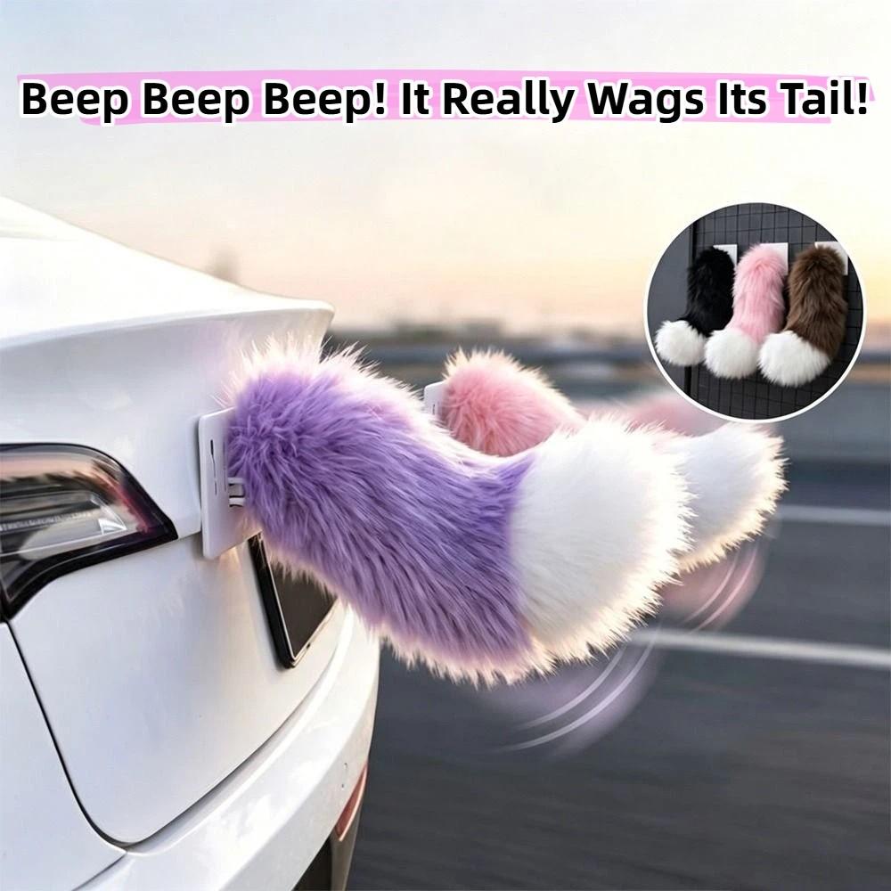 Autoadesivo Attivato dal Suono Coda Mobile Ricaricabile Peluche Coda Scodinzolante Ornamento per Veicolo
