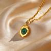 Vintage Oval Gemstone Pendant Necklace for Women, Nature Malachite Opal Stone Stainless Steel Figaro Chain Waterproof Jewelry