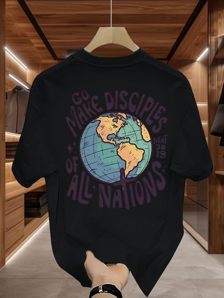 Retro Globe Tee Featuring Of All Nations Christian Quote and MAT 2819 Verse 100 Cotton Unisexs Tshirt Summer Wear