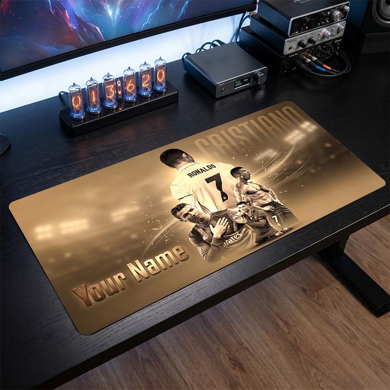 Tappetino Mouse Grande Personalizzato Cristiano Ronaldo, Stampa Testo Nome Personalizzato, Tappetino Scrivania Antiscivolo Logo Calcio Regalo Gaming