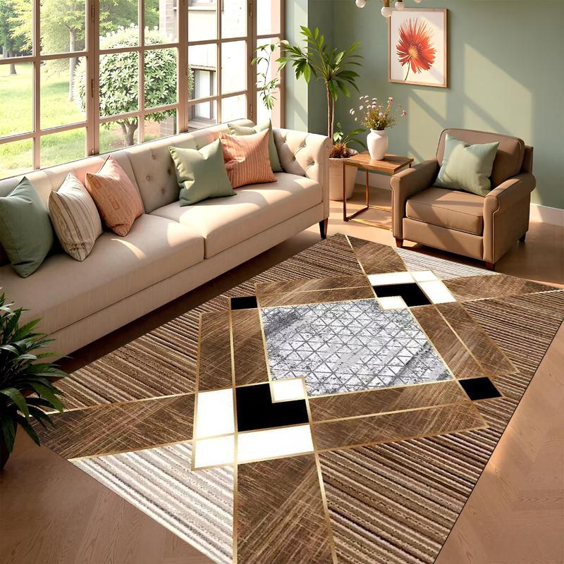Modern Luxury Geometric Gold Foil Rectangular Carpet Abstract Striped Decorative Floor Mat for Living Room Bedroom Home Decor