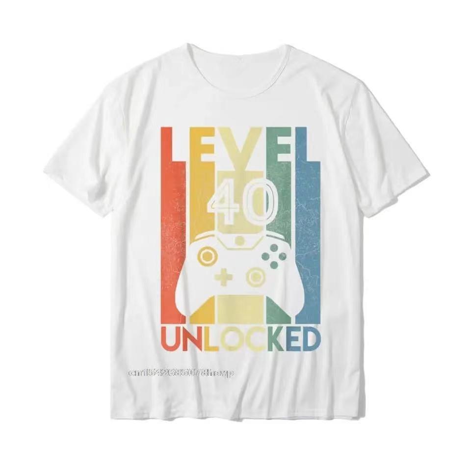 Level 40 Unlocked Funny Video Gamer Birthday Gift T-Printed Men's Wholesale T-Shirt Party, Same Style for Men and Women