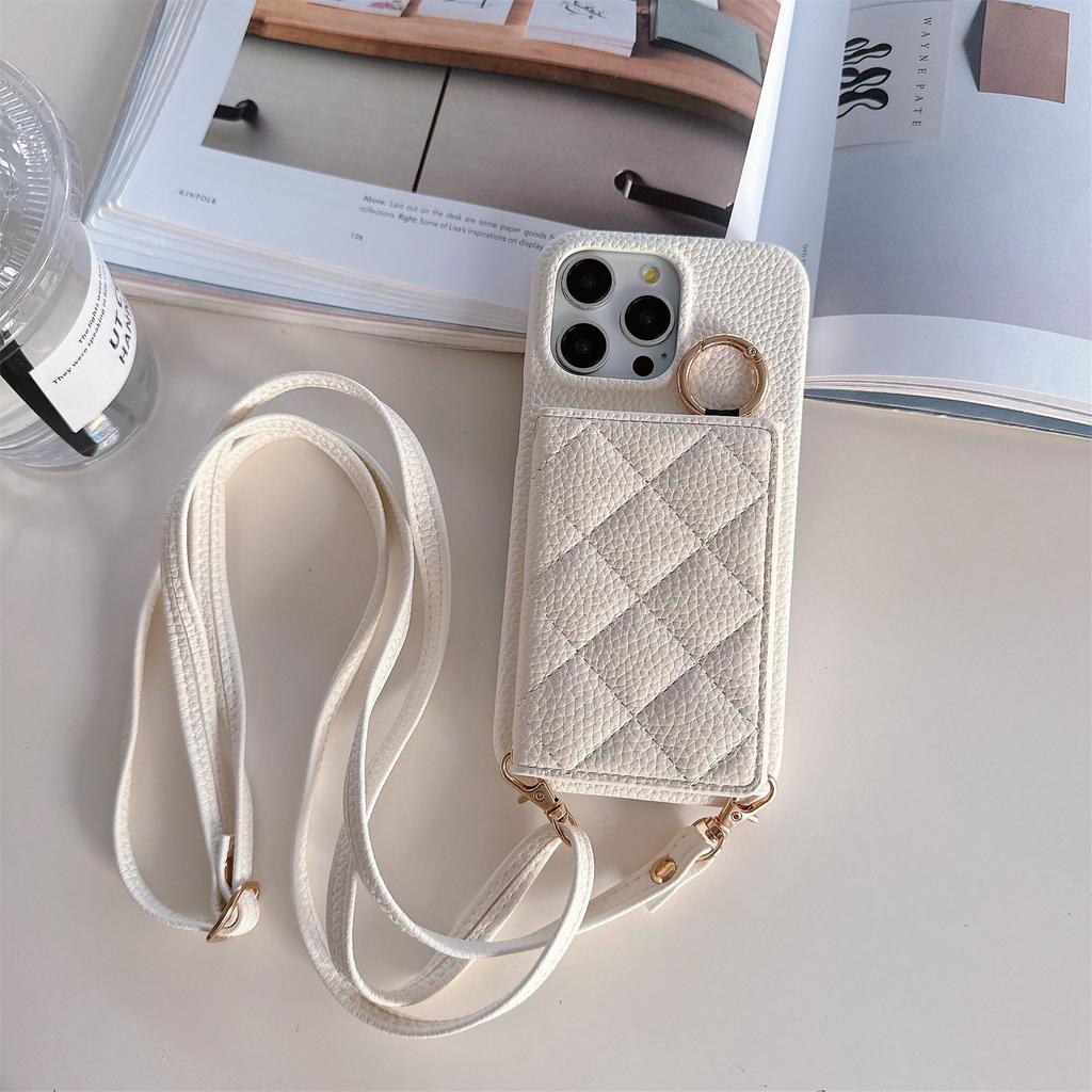 Applicable To Iphone17promax Apple 14 Flip Card Bag, Xiaoxiangfeng Rhombus Messenger Phone Case Ip16E Female