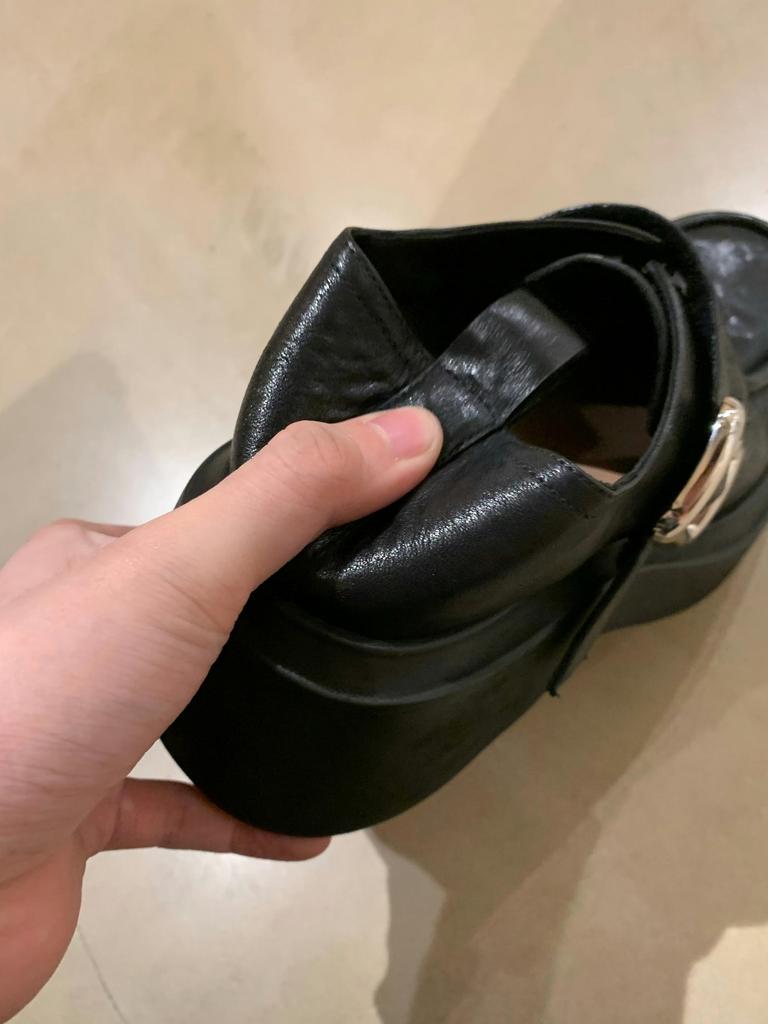 Sheepskin washed leather round head British one-pedal small leather shoes women's muffin single shoes platform lazy retro loafers