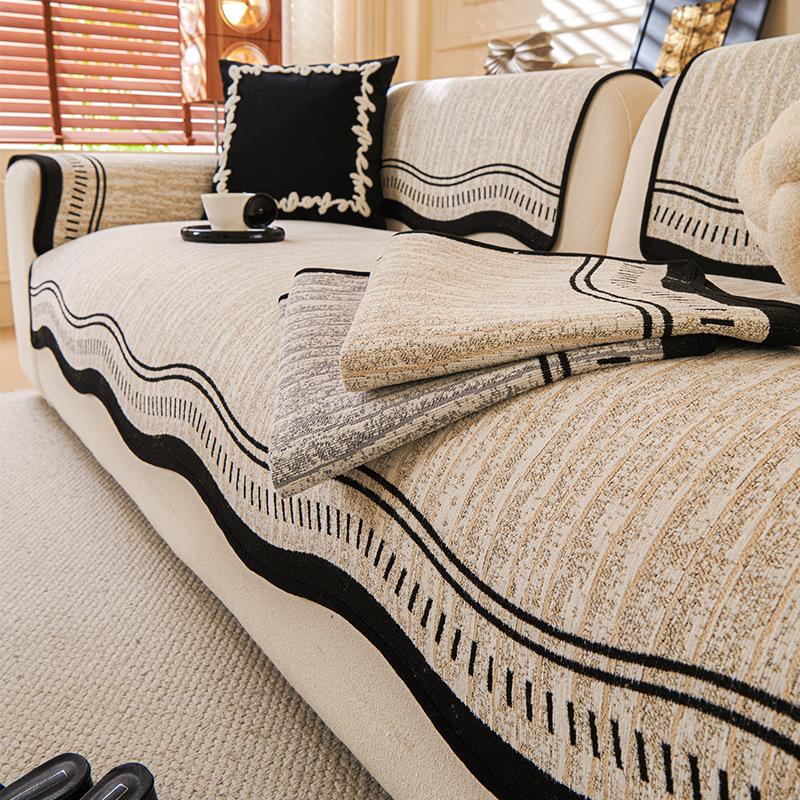 Premium Leather Sofa Cushion Plush  New Four-Season Universal Fixed Non-Slip Straight Row Seat Cushion Cover Cloth Cover