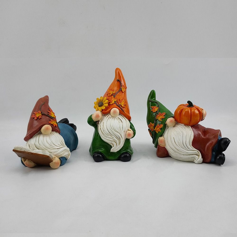 Resin Dwarf Sculpture Funny Miniature Statue Thanksgiving Pumpkin Decoration Gnome Figurine  Props