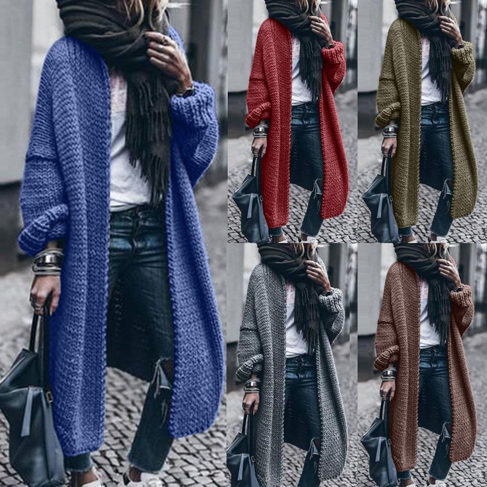 Loose Plain Women Sweater Cardigan Winter Warm Chunky Knitted Jumper Jacket Coat
