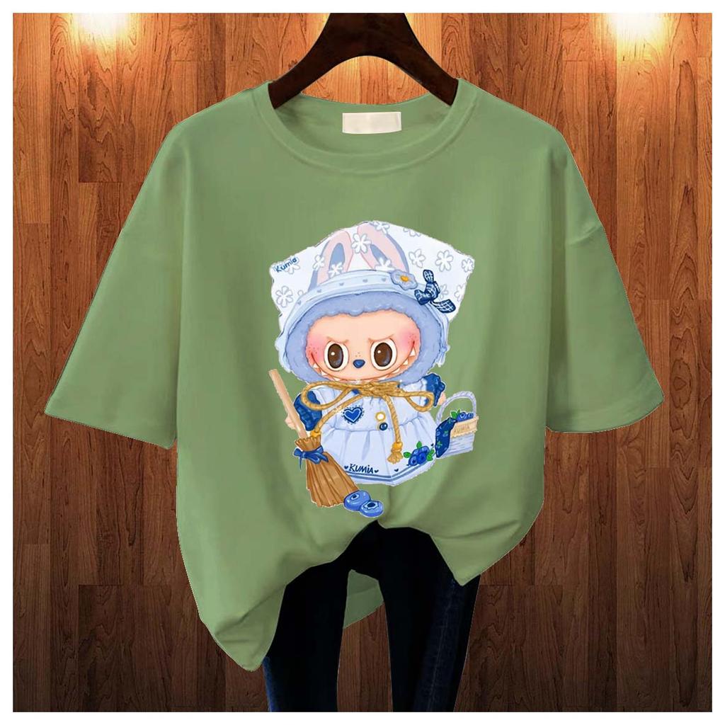 New Labubu Children's T-shirt Maid Outfit LABUBU Pattern Round Neck Short Sleeved Casual Versatile Girl's Top