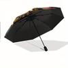 Automatic Folding Umbrella The Umbrella Has a Pattern of Colorful Mushrooms and Botanical Designs. Portable Collapsible Design