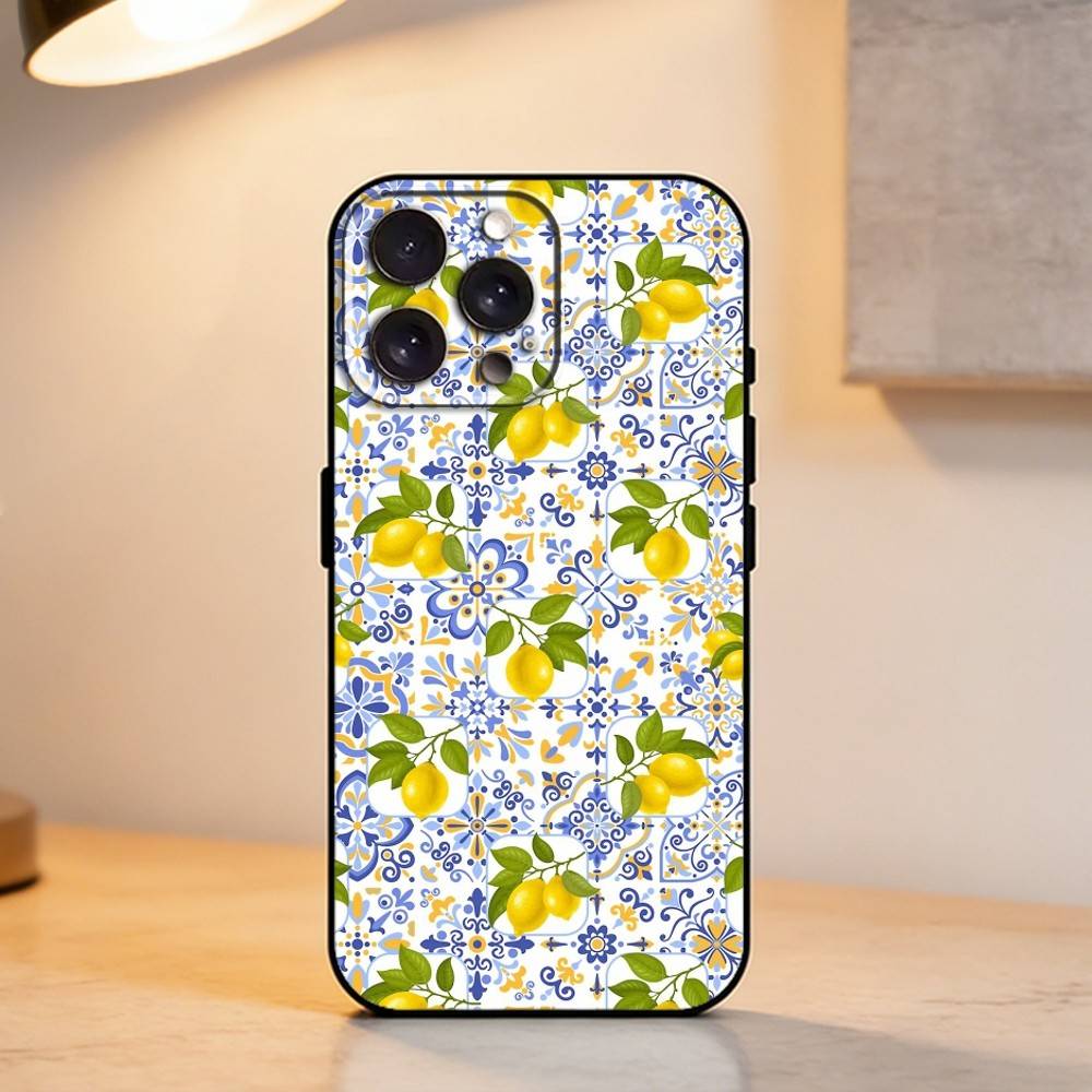 European A-Amalfi Coast L-Lemons    Phone Case For iPhone 17,16,15,14,13,12,11 Plus,Pro Max,XS,Soft Silicone Black Cover