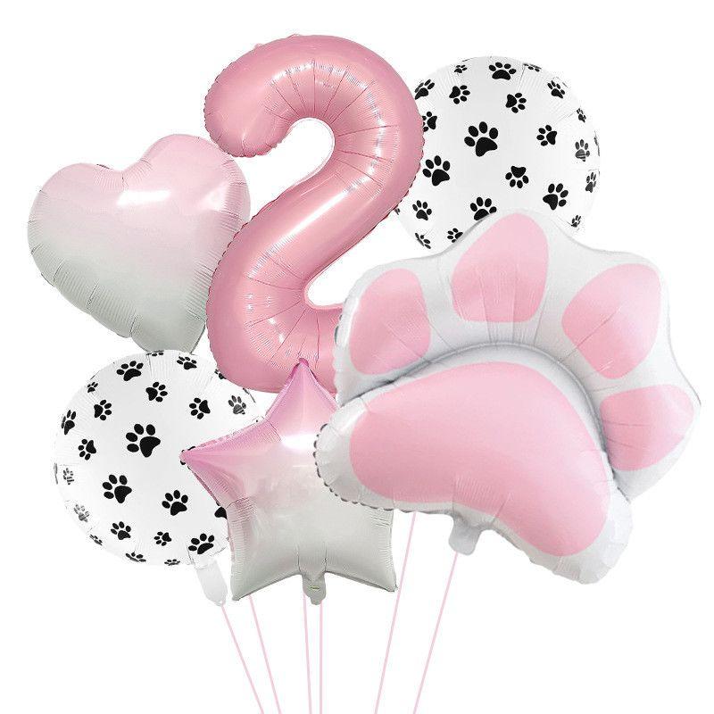 Pink and Cute Cat Paw Birthday Balloon Set, Pet Birthday Balloon, Cute Pink Digital Balloon Set