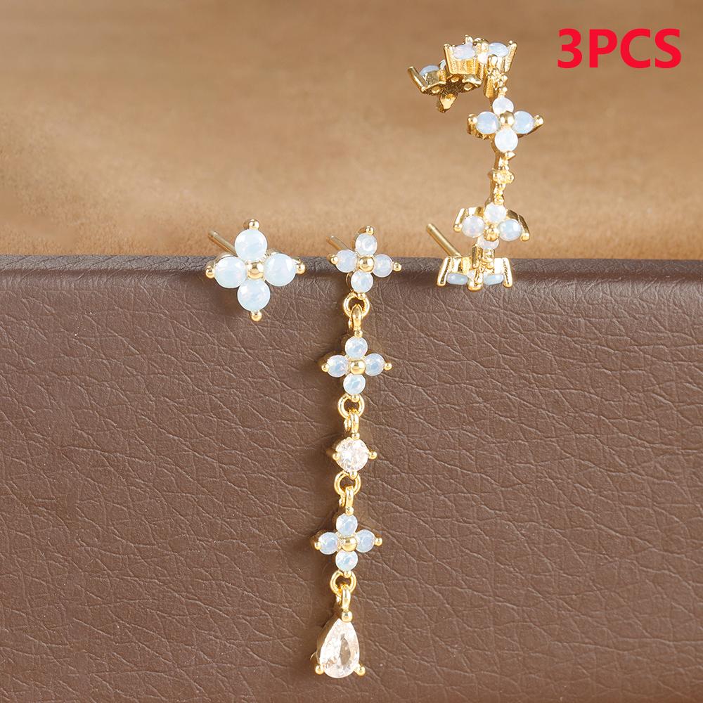 3PCS Zircon Flower Pendant Earring Sets For Women Stainless Steel Cartilag Piercing Earring Trend Jewelry Aretes De Mujer