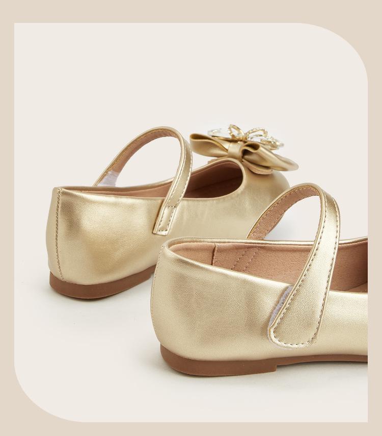 Lente 2026 Prinsessenschoenen voor Meisjes - Ronde Neus met Kristallen Gesp en Strikdetail in Leer.