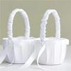 20 Cm White Flower Girls Basket Silk Kids Hand Held Wedding Basket Pearl Bow Wedding Ceremony Party Decorations