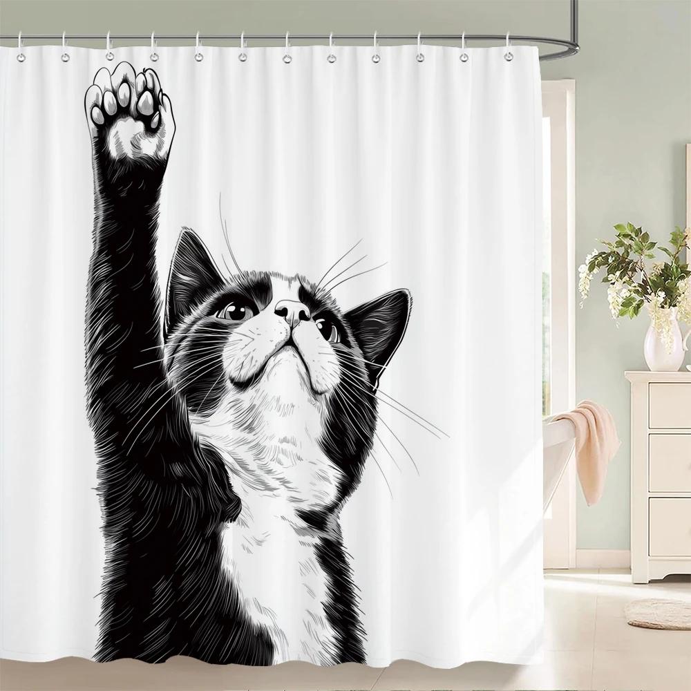 Minimalistisk stil Katt Hund Duschdraperi Intressant och Kreativt Djurtryckt Badkarsdekoration Badrumsgardin Med Krokar