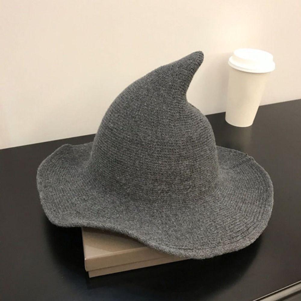 Solid Color Witch Hat Wool Halloween Hat Vintage Wool Bucket Hat Women