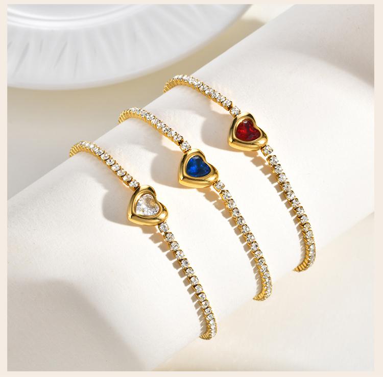 Edelstahl Tennis Kette Herzform Zirkonia Armband für Damen, Elegant 18K Gold Plated Verstellbar Wasserdicht Anlaufgeschützt
