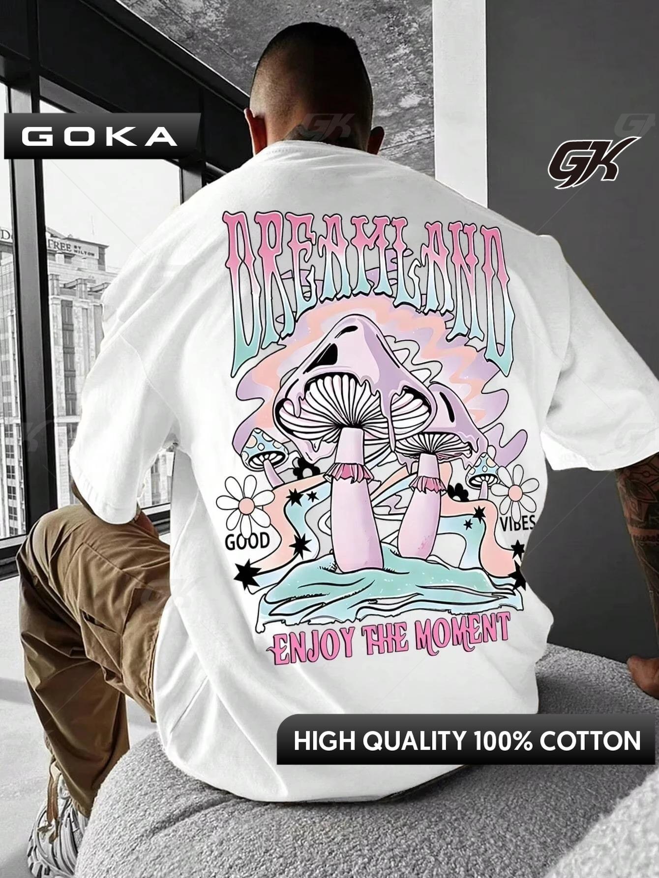 

Street Mushroom Men Women Unisex Tshirt Brand Big Size Top Casual Short Sleeve Streetwear Classic Back Print Tee 4XL