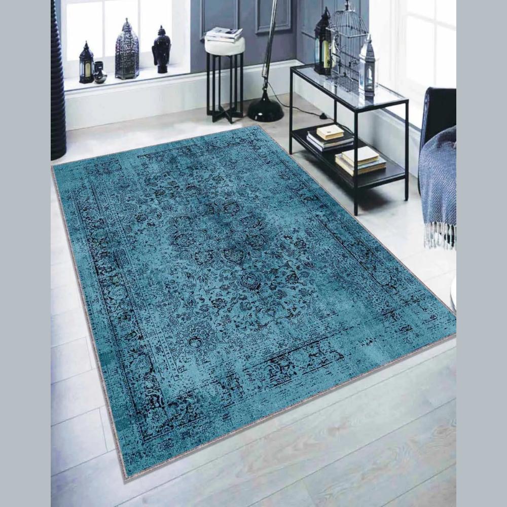 

Винтажный синий нескользящий моющийся ковер 80 x 120 cm синий