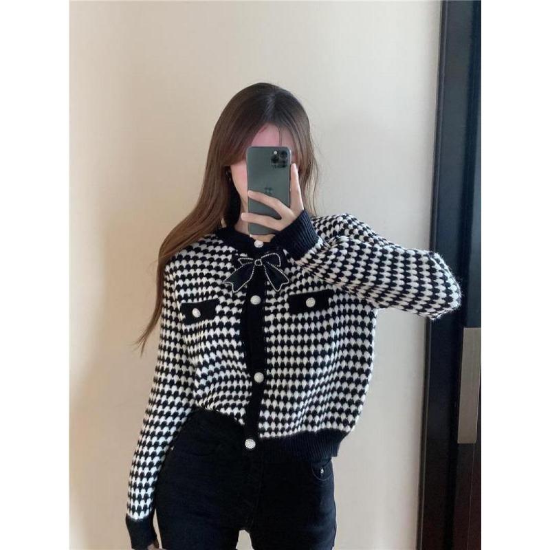 Women S Knit Cardigan Sweater Round Neck Bow Decor Casual Loose Fit Outerwear