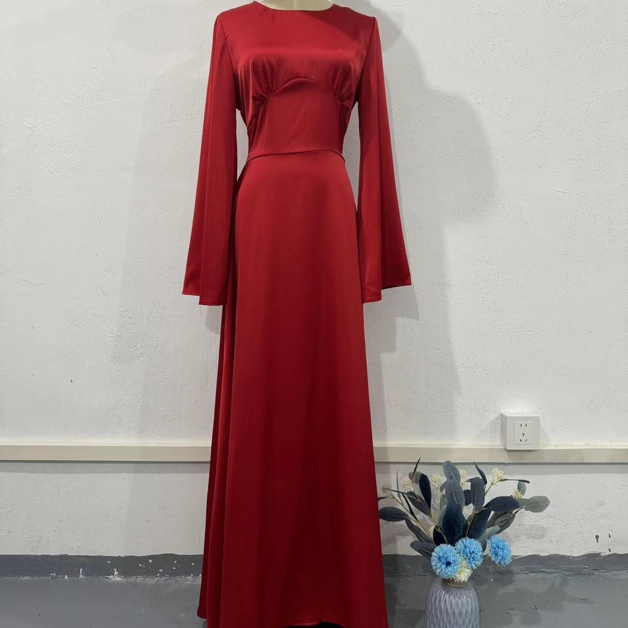 

GMXIA Весеннее приталенное платье с длинным рукавом и длинным подолом однотонной расцветки, платье с характером, женское S красный