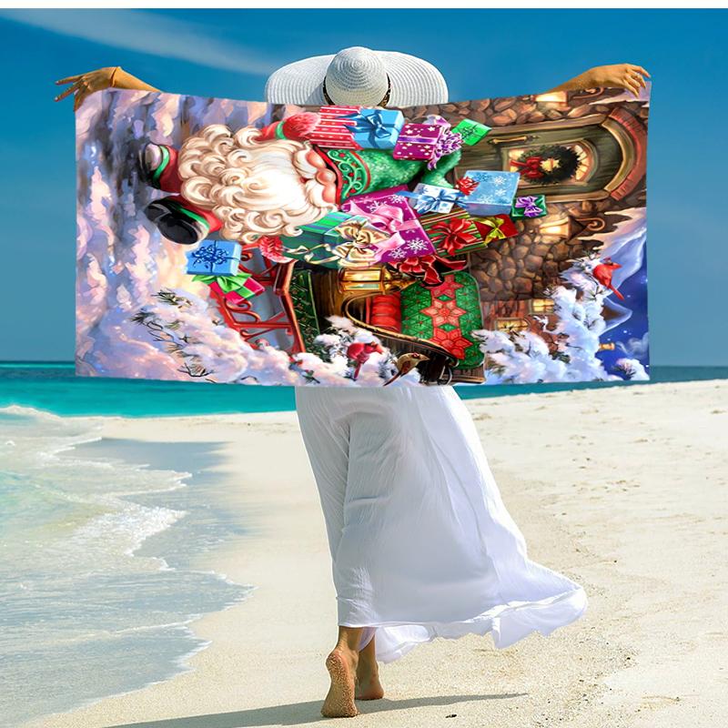 Ultra-Soft Beach Towel with Christmas Santa Claus Theme,Ideal for Pool - Camping, Diving - Perfect Travel Essential, Vibrant Beach Towel.