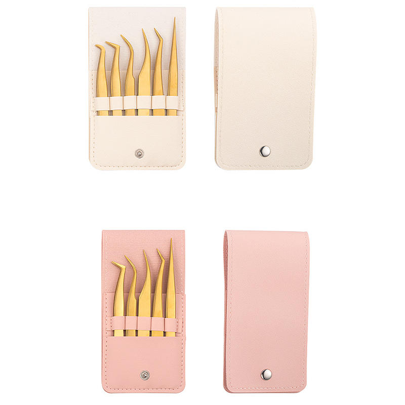 5/6PCS Portable Eyelash Extension Tweezers Set Professional Lash Tweezers Kit with Pouch for Beginners & Lash Artists