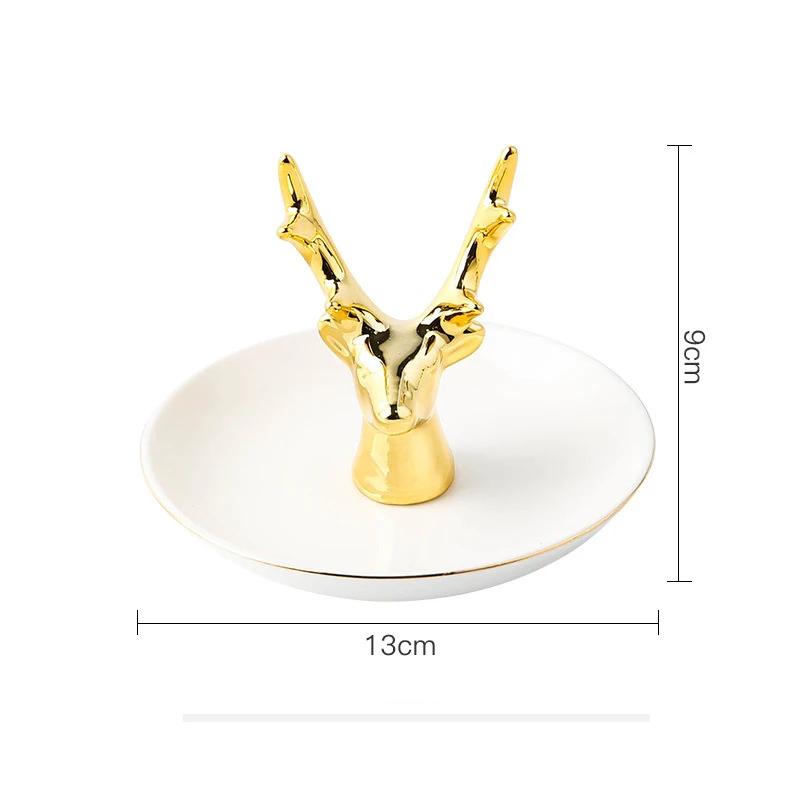 Nordic Ceramic Gold Plating Small Jewelry Dish Earrings Necklace Ring Storage Plates Fruit Dessert Display Bowl Decoration Tray