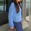 Knit Cropped Cardigan Sweater V-Neck Long Sleeve Buttons Down Loose Fit Sweater Coat with Pockets Solid Color Knitwear