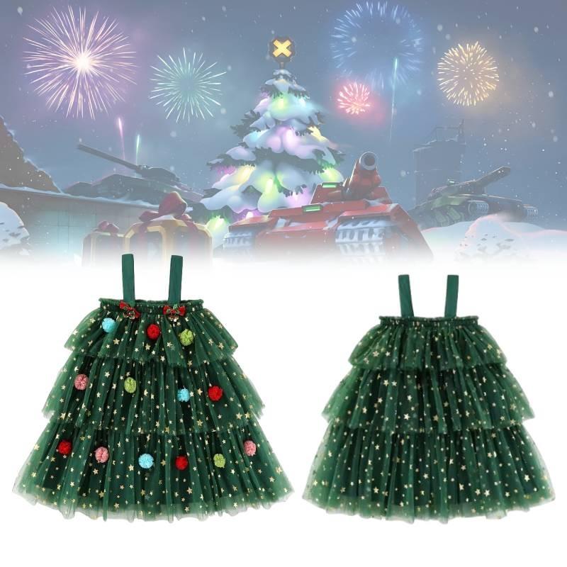 Tree Christmas Dress Children Suspenders Mesh Dress Party Decoration Clothe